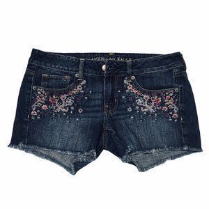 American Eagle Floral Embroidered Jean Shorts